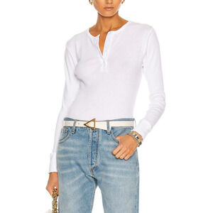 Re/Done 60'S Slim Optic White Cotton Henley Long Sleeve Top Size XS